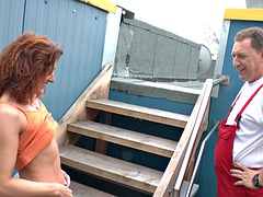 Redhead MILF fucked hard outdoors