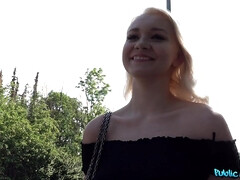 Amateur, Rubia, Morena, Europeo, Corridas faciales, Al aire libre, Público, Adolescente