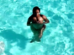 美女, 巨乳な, 自然山雀, アウトドア, プール, 一人, オッパイの, 濡れ