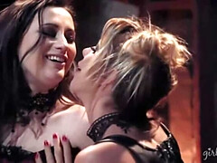 デカパイ, ブロンド, 茶髪の, Hd, レズビアン, 三人