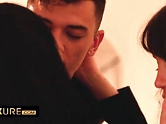 Schönheit, Schwarz, Braunhaarige, Frau frau mann, Hd, Lingerie, Strümpfe, Titten