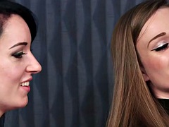 CFNM babes wank cock in threesome for cum