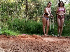 Dirty Sinking Fun with 2 Babes in Bikini - Outdoor Fetish