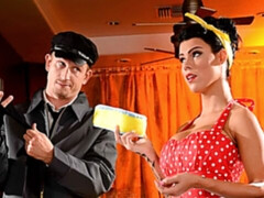 Stunning fake-boobed doll Peta Jensen takes a big penis