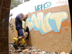 Kont, Zwart, Pijpbeurt, Stel, Sperma in gezicht, Buiten, Uniformpje, Slet