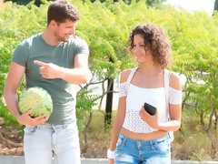 フェラチオ, 茶髪の, 手コキする, キス, なめる, アウトドア, ティーン, オッパイの