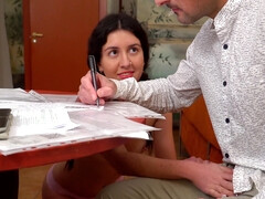 18, デカチン, フェラチオ, 茶髪の, ストッキング, ティーン