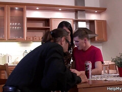 Riding his huge dick while old husband watching