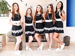 指いじり, グループ, キス, なめる, オナニー, オマンコ, 剃毛, ストリッピング