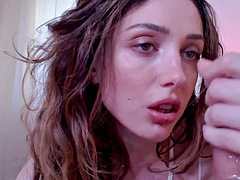 美女, 美人, 茶髪の, ディルド, なめる, オナニー, 一人, おもちゃ