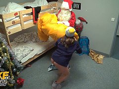 Big tits thick brunette gets her big ass stuck in a camping blanket