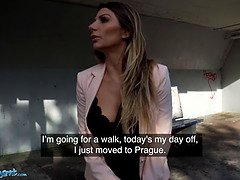 Horny MILF Nurse transferred to new city picked up waiting at train station and agrees to suck and fuck big black cock outdoors for extra cash