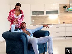 デカチン, デカパイ, フェラチオ, 茶髪の, イく瞬間, Hd, オーガズム, 叫ぶ