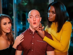 Zwart, Pijpbeurt, Interraciaal, Likken, Geschoren, Strippen, Tiener, Trio