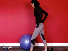 Naked solo workout with cute busty brunette