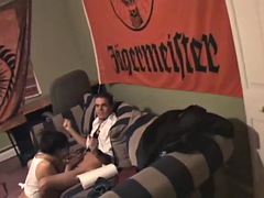 Amateur college teen sucking cock at bro party