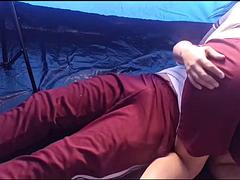 Students fuck in the tent, she is a hot student on the field trip, she likes to fuck - real homemade video