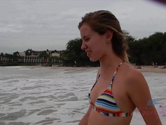 Amateur, Playa, Despelote, Novia, Al aire libre, Pov, Flaco, Adolescente