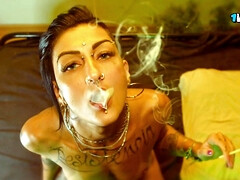 Lustful harlot smoking fetish