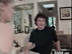 アナル, ブロンド, フェラチオ, 茶髪の, イく瞬間, 顔射, 魅力的, 三人