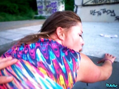 Chica, Mamada, Gordita, Dinero, Al aire libre, Bragas, Público, Coño