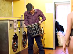 jasmine james strips down in front of all the other customers at the laundromat