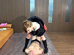緊縛, ボンデージ, 足, 日本人, 下着, 看護婦, オフィス, ペニスバンド