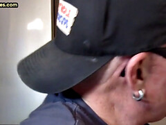 Closeup gloryhole DILF sucks cock in amateur blowjob