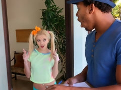 ブロンド, フェラチオ, バック, 手コキする, ピグテール, ストッキング, ティーン, オッパイの