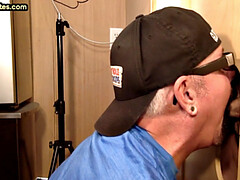 Cum loving DILF sucks hard white rod at home