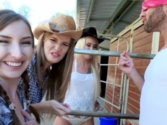 Three naughty teen farmgirls fucked a big cocked cowboy