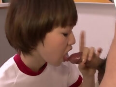 Asian schoolgirl is giving a blowjob to her professor