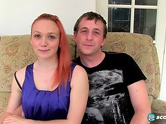 Enthousiasteling, Pijpbeurt, Sperma shot, Lul, Sperma in gezicht, Roodharige vrouw, Zuigen, Tieten likken