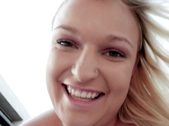 Smiley beautiful blonde in her first porn scene