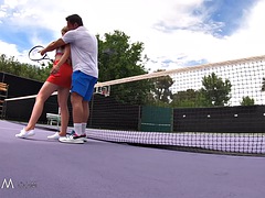 Stepbro gives his horny stepsister a tennis lesson