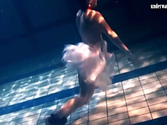 デカパイ, ドレス, 女, Hd, 公共, ロシア人, 一人, 水中