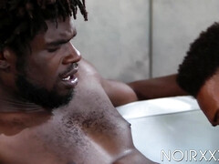 Black dudes Adrian Hart and Devin Trez fuck one another with full of action
