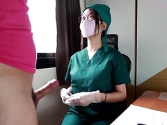 Asiatisch, Arzt, Maske, Masturbation, Dürr