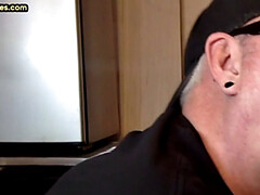 Gaydaddy adores sucking gloryhole cock at his home