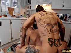 Mouthgagged bottom handling alt cock