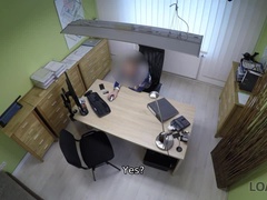 Vorstellungsgespräch, Blasen, Vollbusig, Hundestellung, Milf, Geld, Büro, Rotschopf