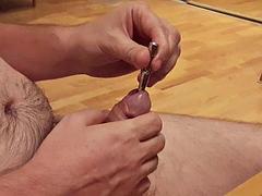 Urethral deep cock sounding, small plug is all the way inside
