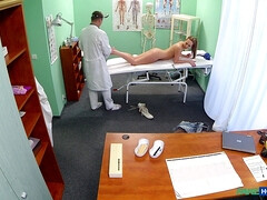 Amateur, Chica, Rubia, Médico, Erótico, Aceite, Uniforme, Voyeur