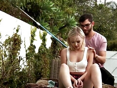 ブロンド, ボンデージ, 大学生, チン, なめる, アウトドア, オマンコ, ティーン