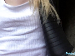Sexy camcorder babe gets pounded hard in public for cash