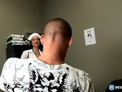 Cassandra Calogera & Enzo Lorenzo team up to suck and fuck a lucky stud's big white cock