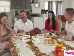 FamilySwapXXX - Step Siblings Share Thanksgiving Feast: Blonde & Brunette Get Creamy Creampies S4:E2