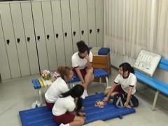 Asiático, Mamada, Japonés, Adolescente, Trio