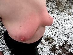Bouncy Tits Slapped & Punished During Snow Hiking - Public Nudity & Outdoor BDSM