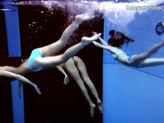 Horny babes swim nude underwater - Lesbian